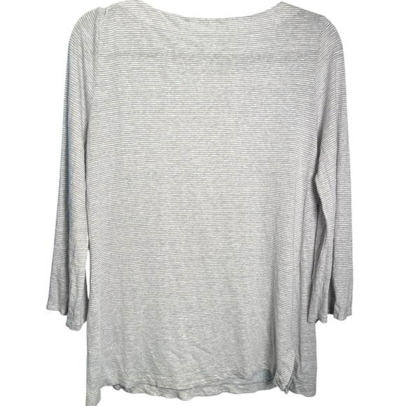 Eileen Fisher Linen Top Pull Over Stripe Boat Neck Flare Sleeves Gray White XS - Picture 5 of 11